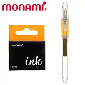 (組合包) MONAMI OLIKA EF 透明細字鋼筆+卡式墨水 金黃