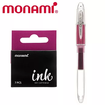(組合包) MONAMI OLIKA EF 透明細字鋼筆+卡式墨水 紅紫