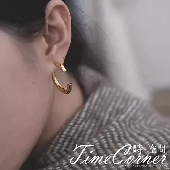『時空間』925銀針時尚穿透感C型造型耳環(大款)-金色