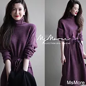 【MsMore】紫藤花高領羊絨感針織洋裝#108501F紫