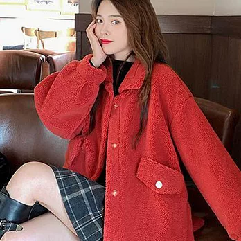 【MsMore】韓國少女團時尚羊羔絨保暖外套#108648M紅