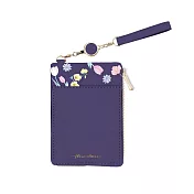 【Q-lia】浪漫花卉皮革伸縮票卡夾/證件夾 ‧深藍