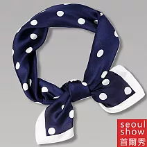 seoul show首爾秀 復古波點方巾仿蠶絲頭巾領巾雪紡圍巾仿真絲絲巾 藍底白點