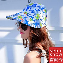 Seoul Show 可拆式兩用外出碎花防曬遮陽帽 亮藍花