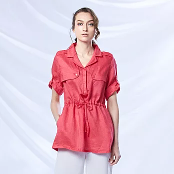 【ST.MALO】100%天然頂級亞麻法式洋裝襯衫-1419WS- L 桃紅