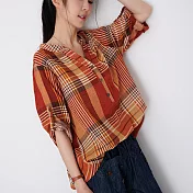 【慢。生活】輕文藝格紋薄棉襯衫 7223-60　 FREE 橘色