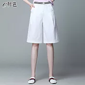 【初色】高腰括腿五分短褲-共3色-98567(M-2XL可選) M 白色