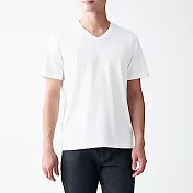 [MUJI無印良品]男有機棉天竺V領短袖T恤 XS 白色
