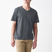 [MUJI無印良品]男有機棉天竺V領短袖T恤 XS 墨灰