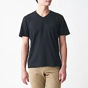 [MUJI無印良品]男有機棉天竺V領短袖T恤 XL 黑色