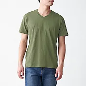 [MUJI無印良品]男有機棉天竺V領短袖T恤 XS 卡其綠