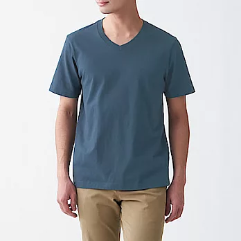 [MUJI無印良品]男有機棉天竺V領短袖T恤 XS 暗藍