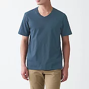 [MUJI無印良品]男有機棉天竺V領短袖T恤 M 暗藍