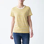 [MUJI無印良品]女有機棉天竺圓領橫紋短袖T恤 S 芥黃直紋