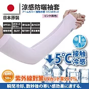 日本原裝-紫外線對策接觸冷感速降5℃防曬涼爽成人指孔袖套  -粉色