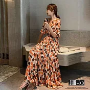 【Jilli~ko】韓版銀杏葉印花連衣裙 M/L 2199　 L 圖片色