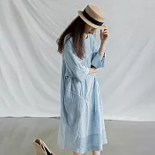 旅途原品_田埂邊_棉麻拼接連衣裙 M/L-XL　 L-XL 藍色