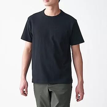 [MUJI無印良品]男有機棉粗織天竺附口袋短袖T恤 XS 黑色