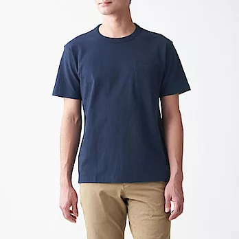 [MUJI無印良品]男有機棉粗織天竺附口袋短袖T恤 XS 暗藍