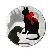 【TOMO】日本卡皮斯貝殼製可愛圖案圓型杯墊 ‧ 優雅黑貓
