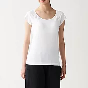 [MUJI無印良品]女棉混蠶絲有杯法式袖T恤 M 白色