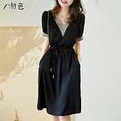 【初色】氣質繫帶收腰連身裙-共2色-98637(M-2XL可選) XL 黑色