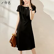 【初色】法式設計感拼接洋裝-黑色-98707(M-2XL可選) M 黑色
