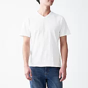 [MUJI無印良品]男有機棉節紗天竺V領短袖T恤 L 柔白