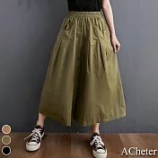 【ACheter】2021春夏新款鬆緊腰打摺顯瘦棉麻大寬褲#109117- 2XL 綠