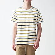 [MUJI無印良品]男有機棉天竺橫紋圓領短袖T恤 XS 芥黃橫紋