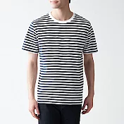 [MUJI無印良品]男有機棉天竺橫紋圓領短袖T恤 XL 暗藍橫紋