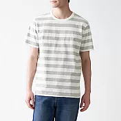 [MUJI無印良品]男有機棉天竺粗橫紋圓領短袖T恤 XS 灰橫紋