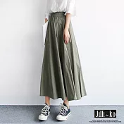 【Jilli~ko】日系簡約百搭大擺A字長裙 6485  FREE 綠色
