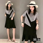 【Jilli~ko】不規則拼接造型魚尾連衣裙 M/L/XL 8060　 L 黑色