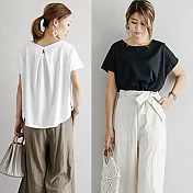 【ACheter】日本雜誌特刊純色簡約背後摺寬鬆棉T上衣#109166 F 黑