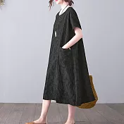 【ACheter】復古大碼緹花棉麻寬鬆洋裝#109124- M 黑
