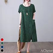 【ACheter】復古大碼緹花棉麻寬鬆洋裝#109124- M 綠