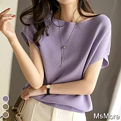 【MsMore】時尚百搭純色冰絲針織寬鬆上衣#j109125- F 紫