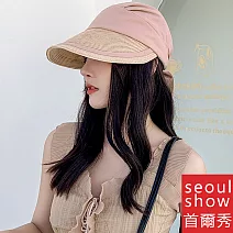 seoul show首爾秀 草線編織緞紋軟布棒球帽防曬遮陽帽 粉色
