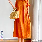 【ACheter】簡約文藝風時尚嫩彩棉麻寬鬆洋裝#109313- XL 橘