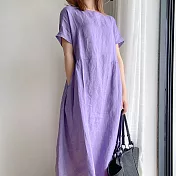【ACheter】簡約文藝風時尚嫩彩棉麻寬鬆洋裝#109313- XL 紫