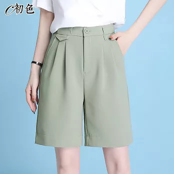 【初色】五分雪紡西裝短褲-共4色-98980(M-2XL可選) M 淺綠色
