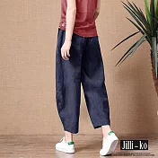【Jilli~ko】輕文藝棉麻感燈籠褲 J8099　 FREE 深藍色