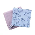 【日本Habituel】超吸水雙重紗萬用純棉布巾2入組 ‧ 素色+貓咪(藍)
