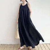 【ACheter】韓國IU時尚度假顯瘦寬鬆吊帶棉麻洋裝#109194- F 黑