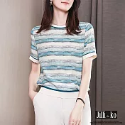 【Jilli~ko】渲彩條紋印花絲質小衫 3664 M/L 　 L 圖片色