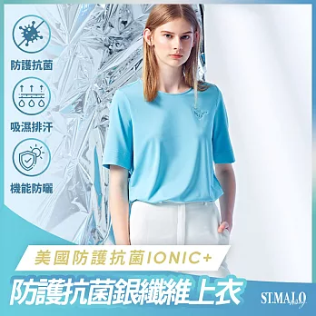 【ST.MALO】美國新發表IONIC+銀纖維抗菌99.9%花宴精品女上衣-2121WT- M 嫩粉藍