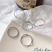 【卡樂熊】氣質珍珠五件套波浪造型戒指(兩色)- 銀色