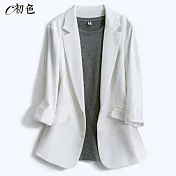 【初色】透氣棉麻西裝外套-共4色-99062(M-2XL可選) M 白色