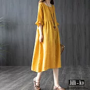 【Jilli~ko】文藝復古棉麻連衣裙 3308　 FREE 黃色